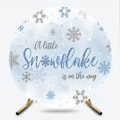 Lofaris A Little Snowflake Is On The Way Round Backdrop Winter Blue Baby Shower Decor