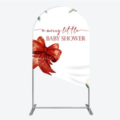 Lofaris A Merry Little Baby Shower Arch Backdrop Christmas Holiday Theme with Red Bow Winter Botanical Party Decor