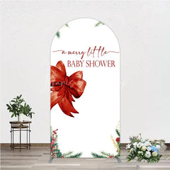 Lofaris A Merry Little Baby Shower Arch Backdrop Christmas Holiday Theme with Red Bow Winter Botanical Party Decor
