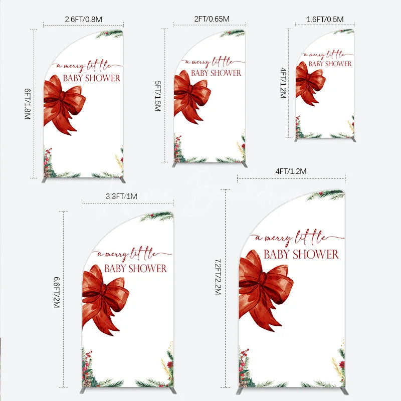 Lofaris A Merry Little Baby Shower Half Moon Arch Backdrop Christmas Holiday Theme with Red Bow Winter Botanical Party Decor