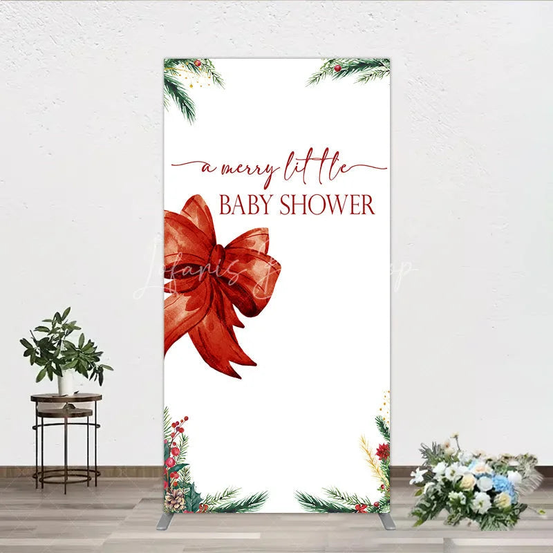 Lofaris A Merry Little Baby Shower Rectangle Backdrop Christmas Holiday Theme with Red Bow Winter Botanical Party Decor