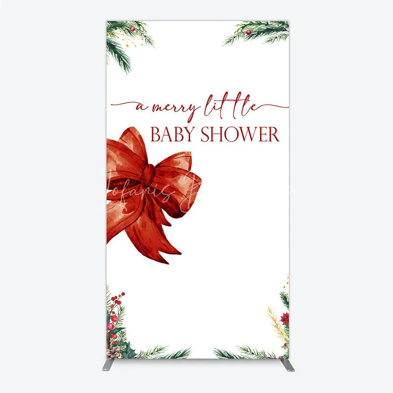 Lofaris A Merry Little Baby Shower Rectangle Backdrop Christmas Holiday Theme with Red Bow Winter Botanical Party Decor