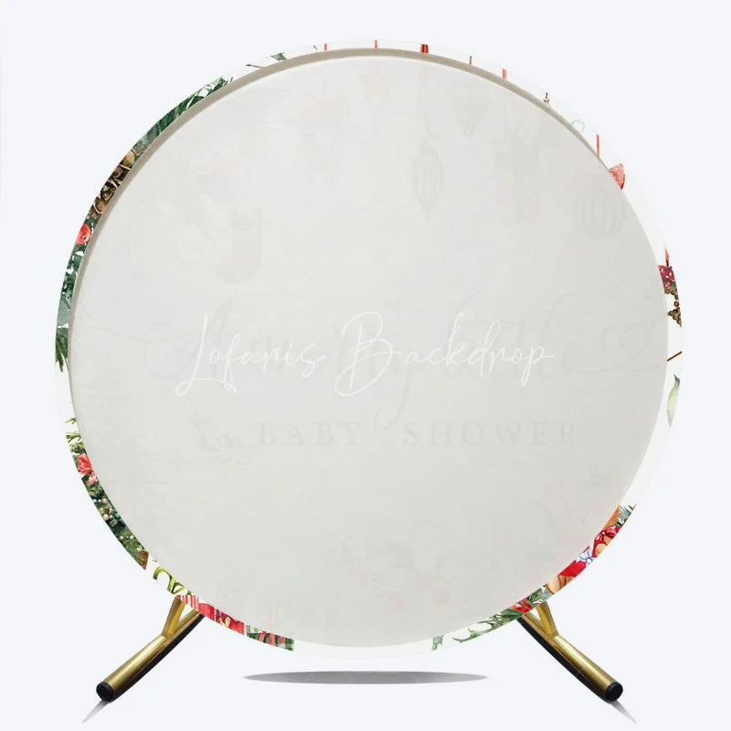 Lofaris A Merry Little Baby Shower Round Backdrop Christmas Teddy Bear Holiday Xmas Tree Party Decor for Winter