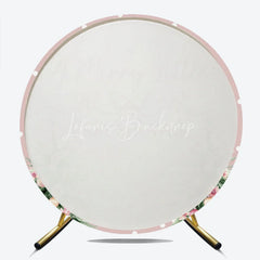 Lofaris A Merry Little Baby Shower Round Backdrop Pink Christmas Tree and Polka Dots Winter Holiday Party for Girl