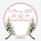 Lofaris A Merry Little Baby Shower Round Backdrop Pink Christmas Tree and Polka Dots Winter Holiday Party for Girl