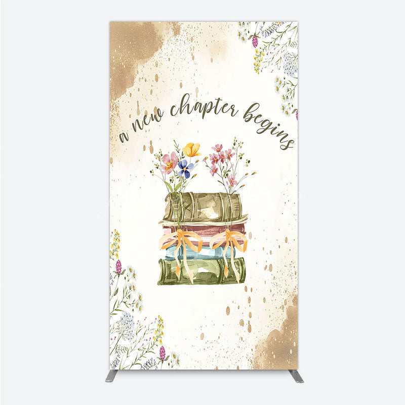 Lofaris A New Chapter Begins Baby Shower Rectangle Backdrop Watercolor Books and Wildflowers Book Themed Welcome Sign Decor