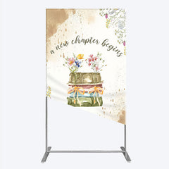 Lofaris A New Chapter Begins Baby Shower Rectangle Backdrop Watercolor Books and Wildflowers Book Themed Welcome Sign Decor