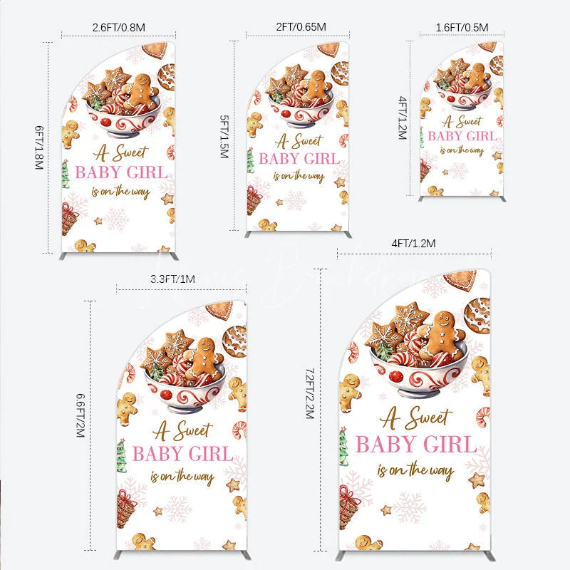 Lofaris A Sweet Baby Girl is on the Way Half Moon Arch Backdrop Christmas Gingerbread Cookie Winter Holiday Shower Decor