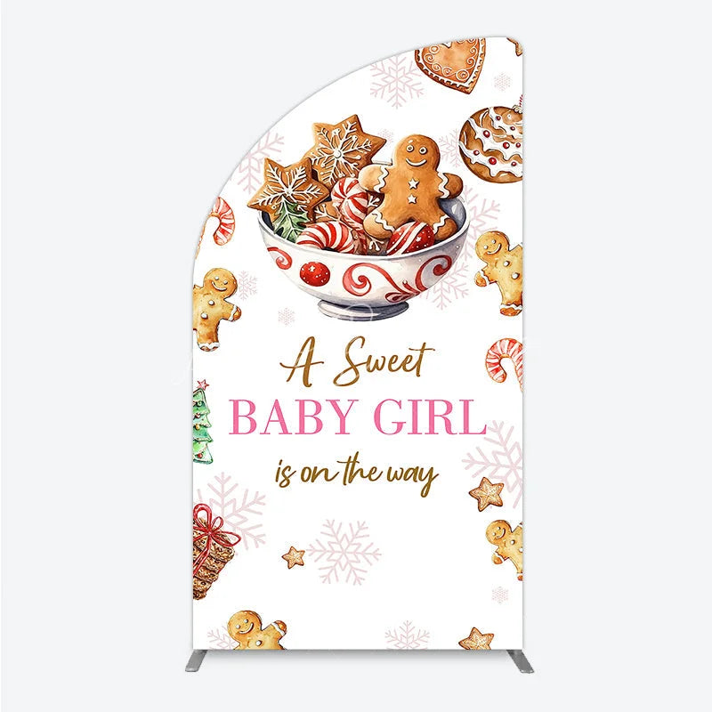 Lofaris A Sweet Baby Girl is on the Way Half Moon Arch Backdrop Christmas Gingerbread Cookie Winter Holiday Shower Decor