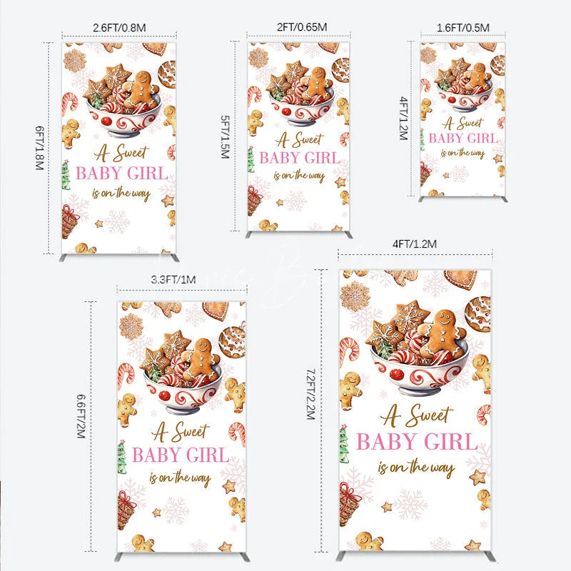 Lofaris A Sweet Baby Girl is on the Way Rectangle Backdrop Christmas Gingerbread Cookie Winter Holiday Shower Decor
