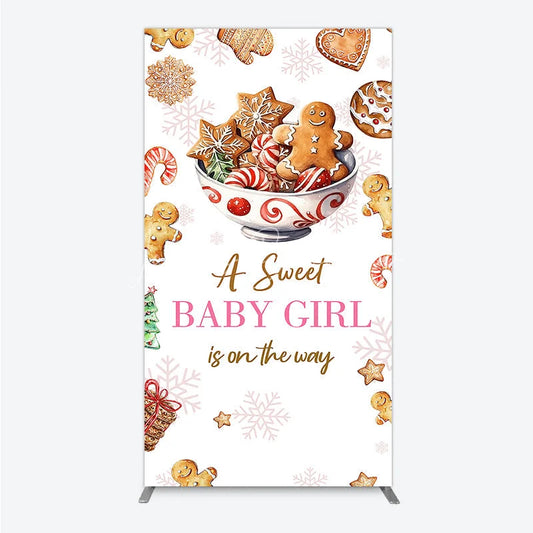 Lofaris A Sweet Baby Girl is on the Way Rectangle Backdrop Christmas Gingerbread Cookie Winter Holiday Shower Decor