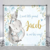 Lofaris A Sweet Little Peanut Is On His Way Backdrop Custom Elephant Baby Shower Blue and Gold Floral Welcome Sign Decor