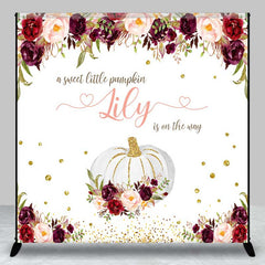 Lofaris A Sweet Little Pumpkin Is On The Way Backdrop Custom Fall Themed Baby Shower Burgundy Floral Welcome Sign