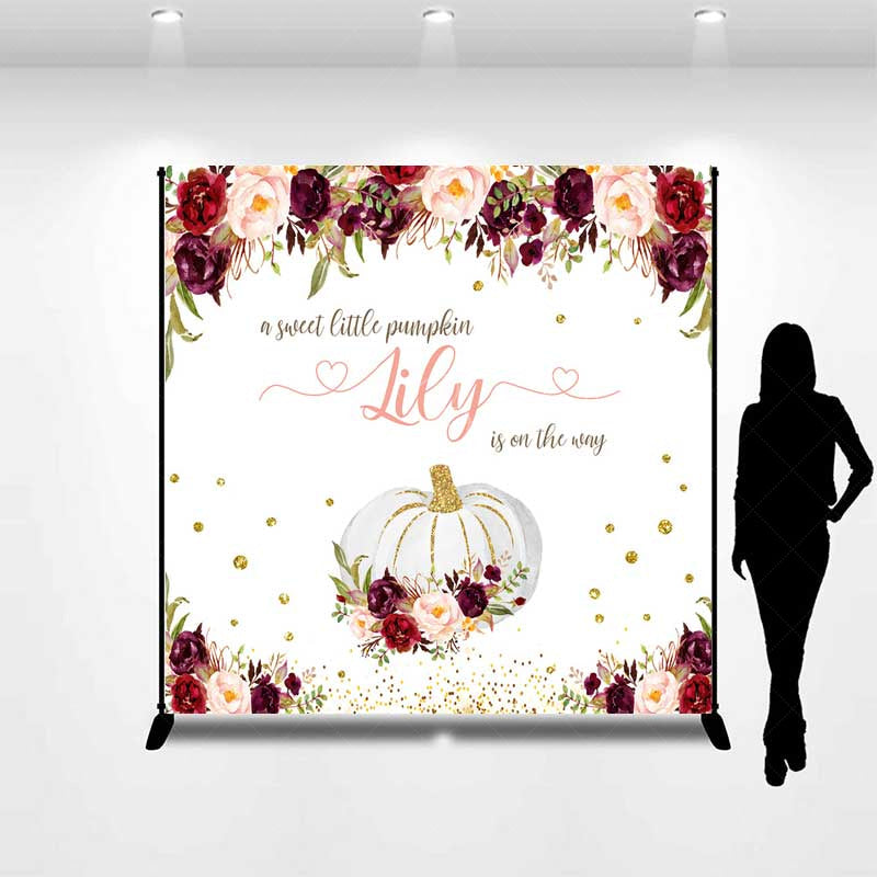Lofaris A Sweet Little Pumpkin Is On The Way Backdrop Custom Fall Themed Baby Shower Burgundy Floral Welcome Sign