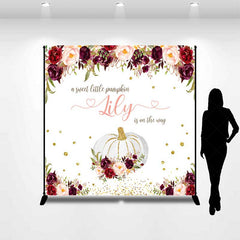 Lofaris A Sweet Little Pumpkin Is On The Way Backdrop Custom Fall Themed Baby Shower Burgundy Floral Welcome Sign