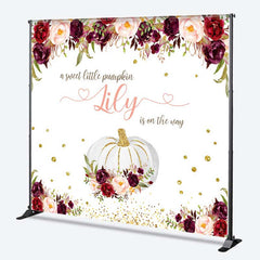 Lofaris A Sweet Little Pumpkin Is On The Way Backdrop Custom Fall Themed Baby Shower Burgundy Floral Welcome Sign