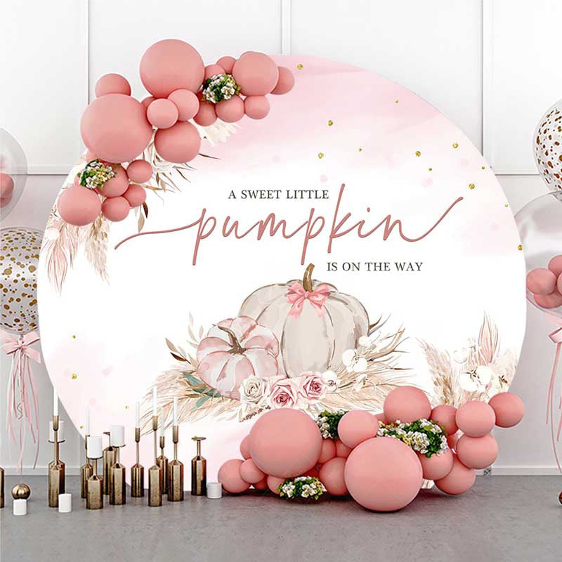 Lofaris A Sweet Little Pumpkin is on the Way Round Backdrop Boho Pink and Roses Girl Baby Shower Photo Prop