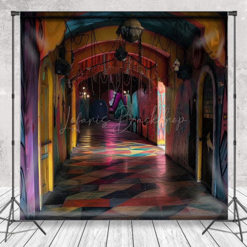 Lofaris Abandoned Funhouse Hallway Photography Backdrop Colorful Graffiti for Grungy Photos Carnival Themed Studio