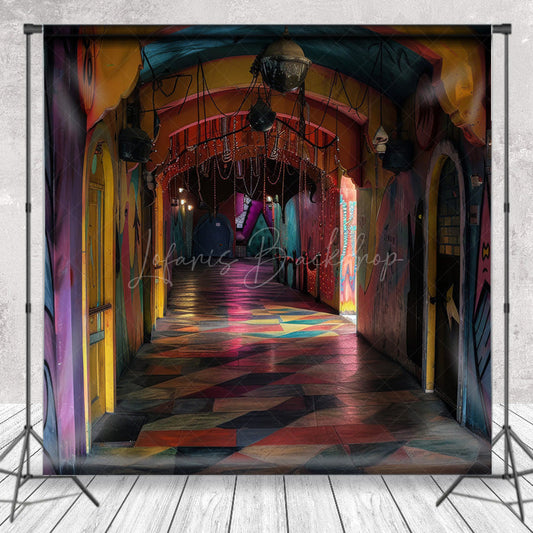 Lofaris Abandoned Funhouse Hallway Photography Backdrop Colorful Graffiti for Grungy Photos Carnival Themed Studio