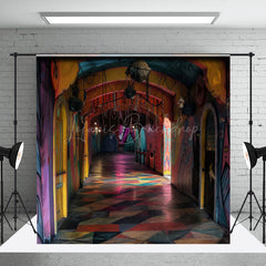 Lofaris Abandoned Funhouse Hallway Photography Backdrop Colorful Graffiti for Grungy Photos Carnival Themed Studio