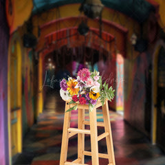 Lofaris Abandoned Funhouse Hallway Photography Backdrop Colorful Graffiti for Grungy Photos Carnival Themed Studio