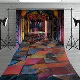 Lofaris Abandoned Funhouse Hallway Sweep Backdrop Colorful Graffiti for Grungy Photos Carnival Themed Studio Floor