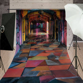 Lofaris Abandoned Funhouse Hallway Sweep Backdrop Colorful Graffiti for Grungy Photos Carnival Themed Studio Floor