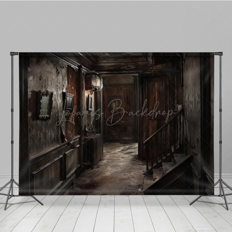 Lofaris Abandoned Haunted Mansion Photography Backdrop Derelict Hallway for Horror Photos Spooky House Interior Studio