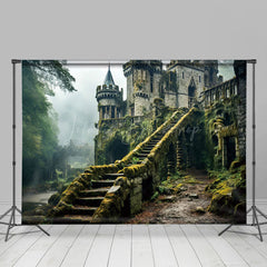 Lofaris Abandoned Stone Manor Cloudy Rainy Photo Backdrop