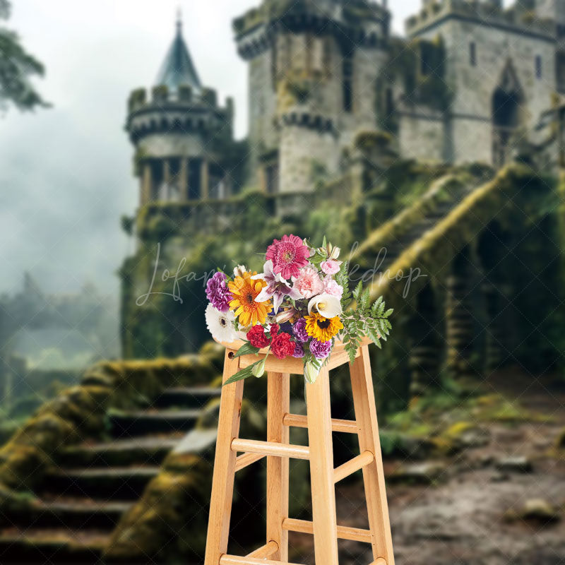 Lofaris Abandoned Stone Manor Cloudy Rainy Photo Backdrop