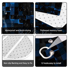 Lofaris Abstract 3D Blue and Black Cube Shower Curtain Set 4 Piece Futuristic Geometric Bathroom Decor