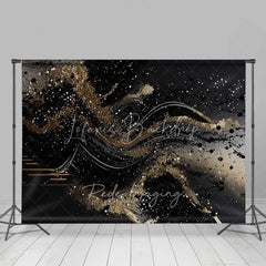 Lofaris Abstract Black and Gold Fluid Waves Backdrop Glitter Art Photography Background Elegant Party Decorations