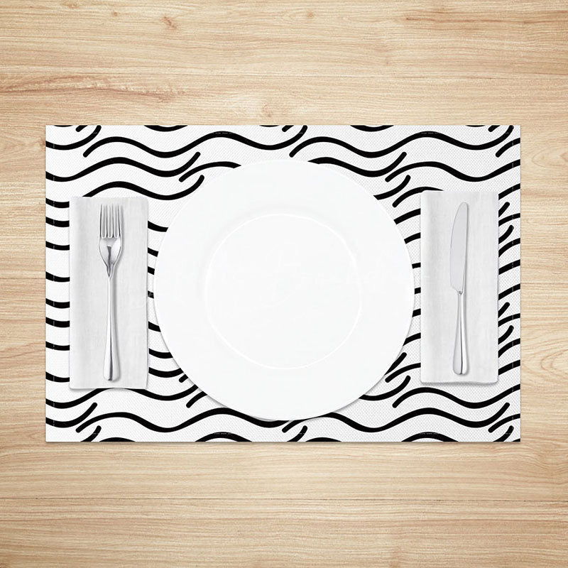 Lofaris Abstract Black and White Water Ripples Set of 4 Placemats Modern Zen Inspired Design for Dining Table