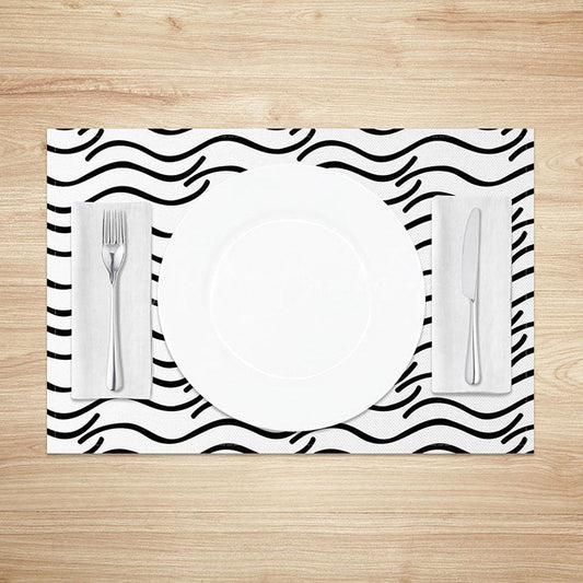 Lofaris Abstract Black and White Water Ripples Set of 4 Placemats Modern Zen Inspired Design for Dining Table