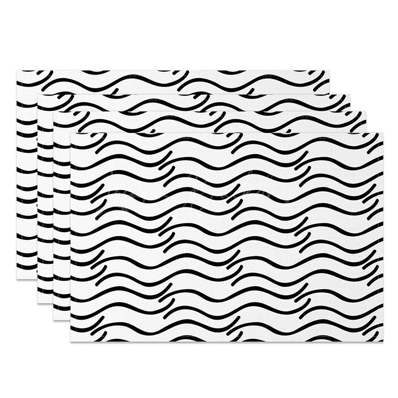 Lofaris Abstract Black and White Water Ripples Set of 4 Placemats Modern Zen Inspired Design for Dining Table
