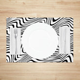 Lofaris Abstract Black and White Wavy Line Set of 4 Placemats for Modern Minimalist Contemporary Dining
