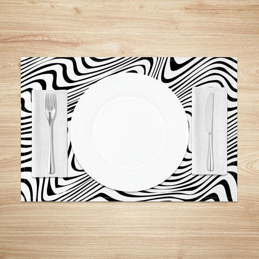 Lofaris Abstract Black and White Wavy Line Set of 4 Placemats for Modern Minimalist Contemporary Dining