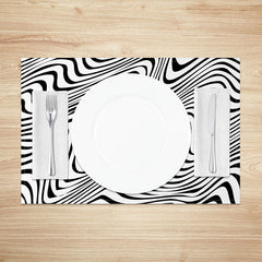 Lofaris Abstract Black and White Wavy Line Set of 4 Placemats for Modern Minimalist Contemporary Dining