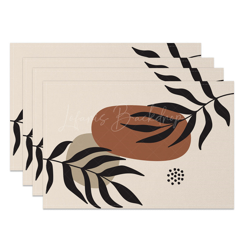 Lofaris Abstract Black Leaves Dots Print Set Of 4 Placemats