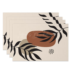 Lofaris Abstract Black Leaves Dots Print Set Of 4 Placemats