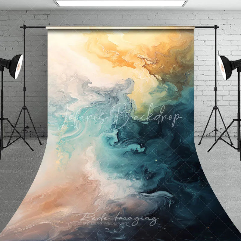Lofaris Abstract Blue and Gold Oil Paint Sweep Backdrop Artistic Texture for Professional Photography