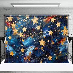 Lofaris Abstract Blue and Gold Stars Photography Backdrop Artistic Brushstroke Celebration Party Decor