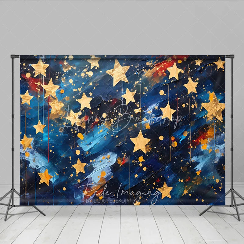 Lofaris Abstract Blue and Gold Stars Photography Backdrop Artistic Brushstroke Celebration Party Decor