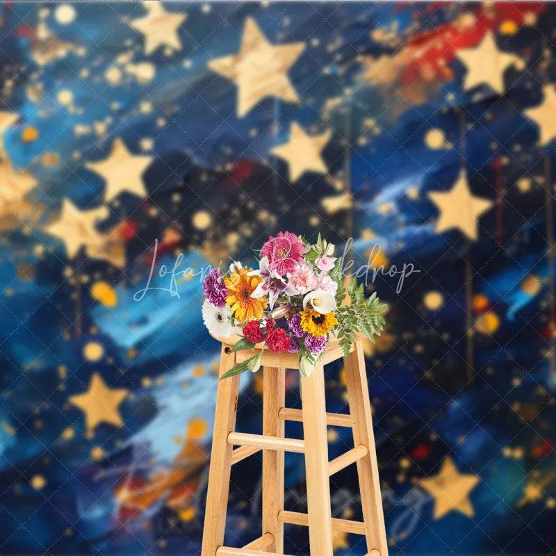 Lofaris Abstract Blue and Gold Stars Photography Backdrop Artistic Brushstroke Celebration Party Decor