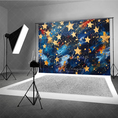 Lofaris Abstract Blue and Gold Stars Photography Backdrop Artistic Brushstroke Celebration Party Decor