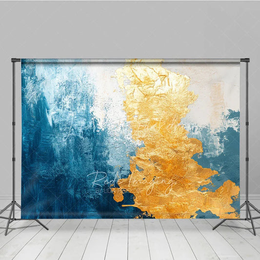 Lofaris Abstract Blue and Gold Textured Photography Backdrop with Artistic Brushstrokes Modern Studio Portrait Background
