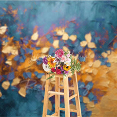 Lofaris Abstract Blue Gold Leaves Backdrop Dark Teal Plant Foil Texture Background Artistic Photography Prop
