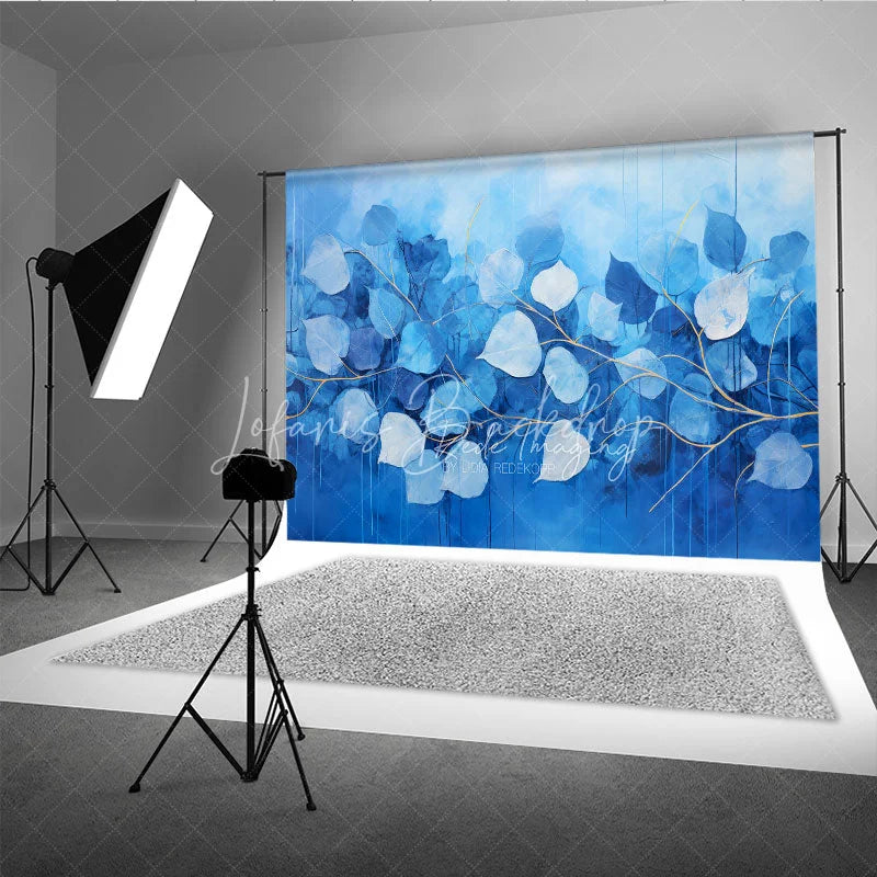 Lofaris Abstract Blue Leaves Fine Art Backdrop Cold Tone Plant Branches Texture Background Creative Photography Prop