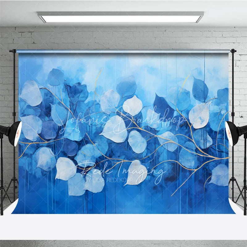 Lofaris Abstract Blue Leaves Fine Art Backdrop Cold Tone Plant Branches Texture Background Creative Photography Prop