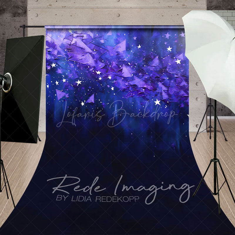 Lofaris Abstract Blue Purple Stars Fine Art Sweep Backdrop